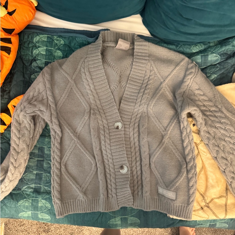 Gray Cable Knit Cardigan Sweater